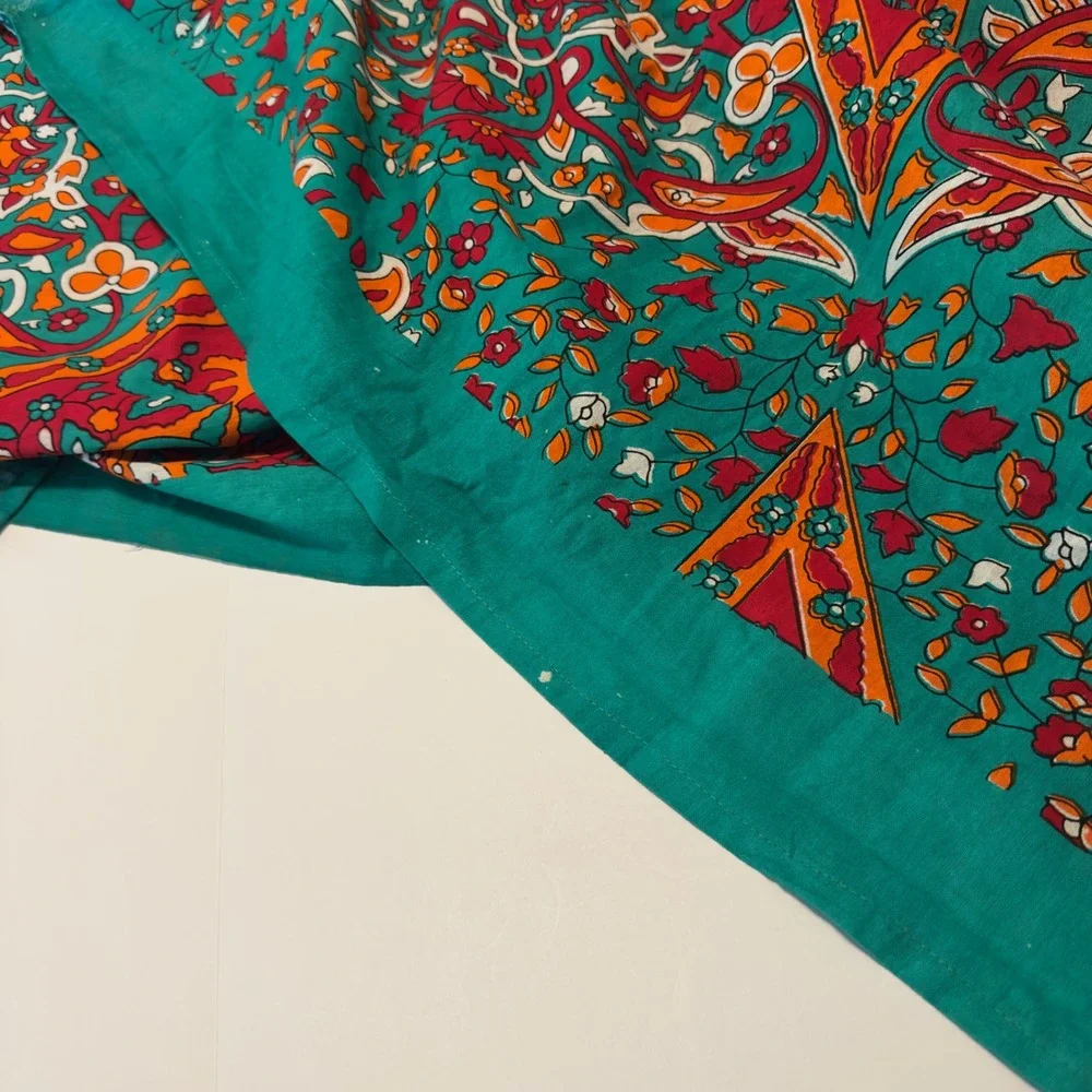Indian Mandala Tapestry Orange Teal Elephant Paisley Vintage 82x92 Oblong Decor